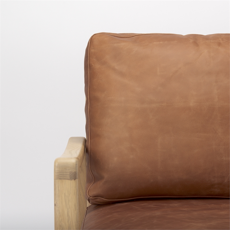 Pemberly Row Cognac Leather with Light Brown Wood Frame Accent Chair