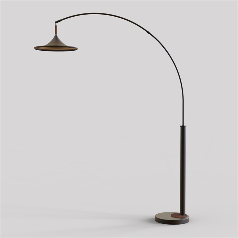 Pemberly Row 1-Light Arc Floor Lamp - Black Walnut Gold Leaf Marble Base Dimmer