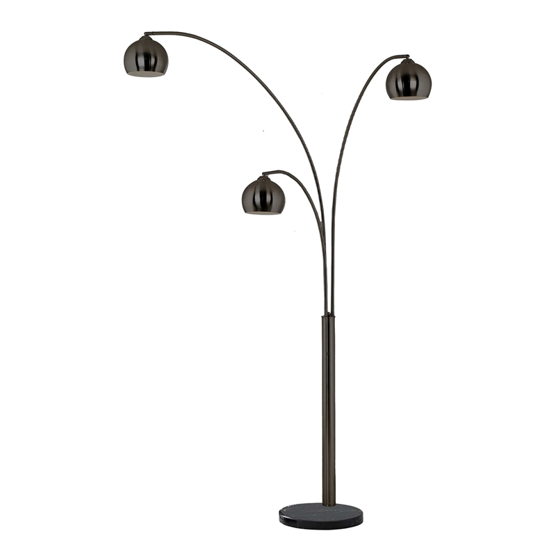 Pemberly Row Triplet 3-Light Arc Floor Lamp - Black Nickel Marble Base Dimmer