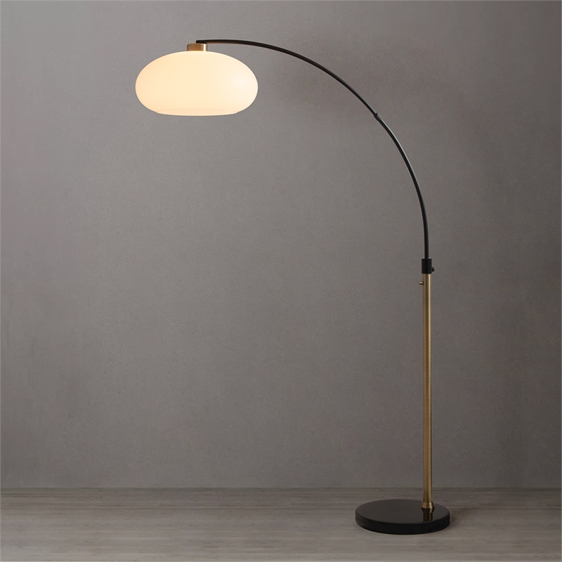 Pemberly Row Simple Arc Floor Lamp - Brass & Black Marble Base Dimmer