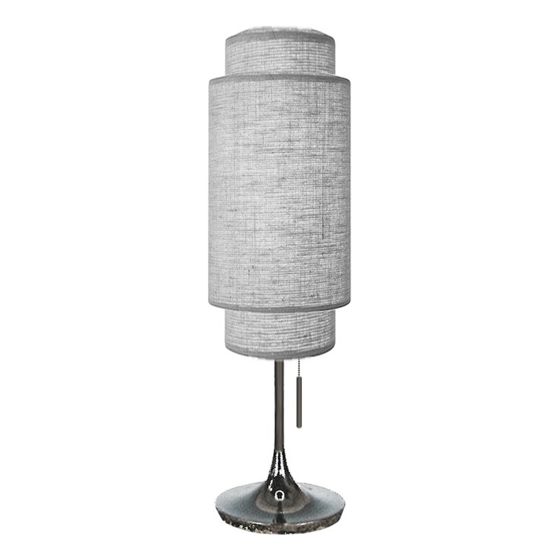 Pemberly Row Black Nickel Cashmere Gray Linen Shade On/Off Pull Chain Table Lamp