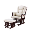 Pemberly Row Glider Manual Recliner Chair w Ottoman- Brown Wood- Square Beige