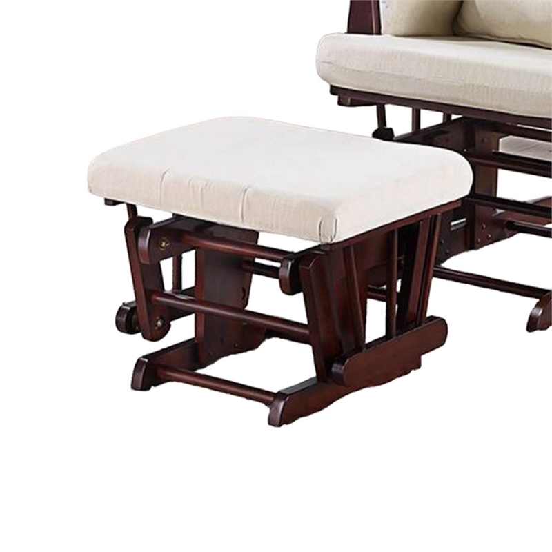 Pemberly Row Glider Manual Recliner Chair w Ottoman- Brown Wood- Square Beige
