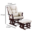 Pemberly Row Glider Manual Recliner Chair w Ottoman- Brown Wood- Square Beige