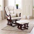 Pemberly Row Glider Manual Recliner Chair w Ottoman- Brown Wood- Square Beige