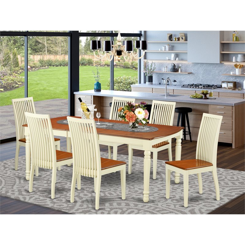 Pemberly Row Traditional 7-piece Wood Kitchen Set in Buttermilk/Cherry
