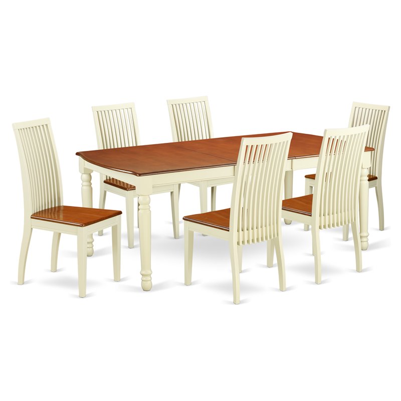 Pemberly Row Traditional 7-piece Wood Kitchen Set in Buttermilk/Cherry