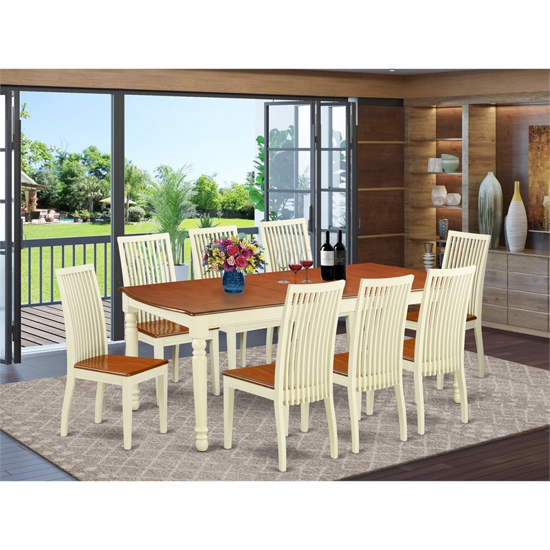 Pemberly Row Traditional 9-piece Wood Kitchen Set in Buttermilk/Cherry