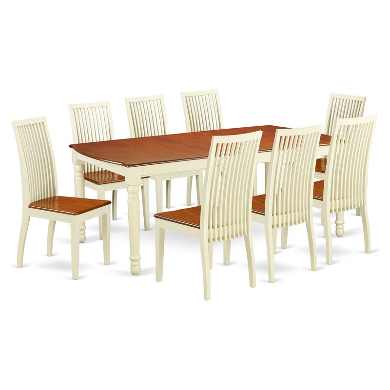 Pemberly Row Traditional 9-piece Wood Kitchen Set in Buttermilk/Cherry