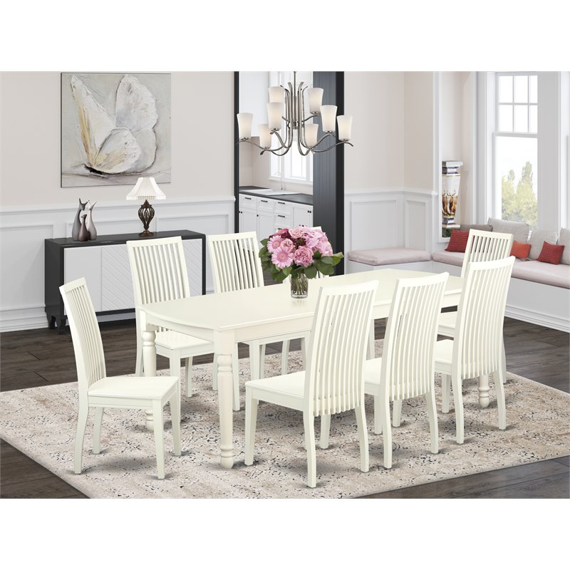 Pemberly Row 9-piece Wood Dining Table and Chair Set in Linen White