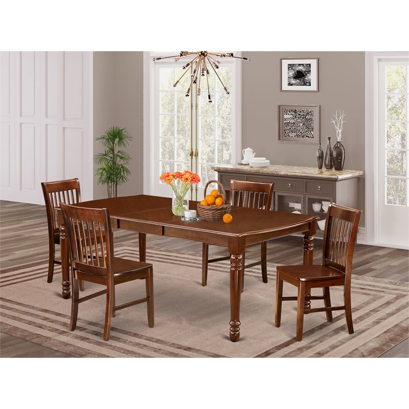 Pemberly Row Traditional 5-piece Wood Dining Room Table Set in Mahogany