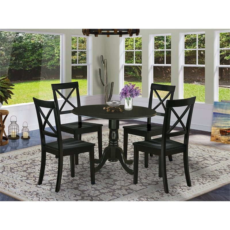 Pemberly Row 5-piece Wood Dining Set with Round Table in Black