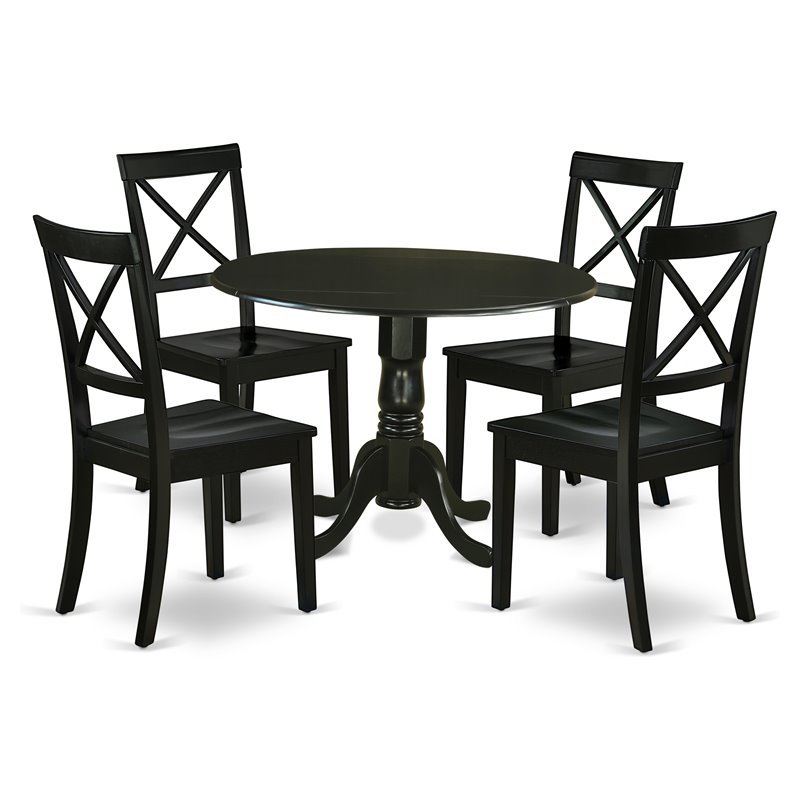 Pemberly Row 5-piece Wood Dining Set with Round Table in Black
