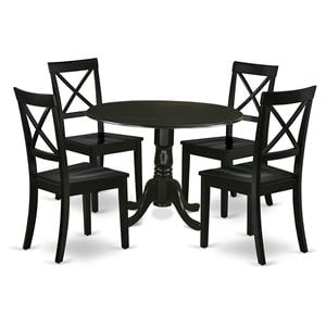 Pemberly Row 5-piece Wood Dining Set with Round Table in Black