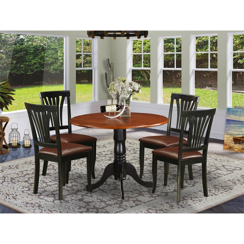 Pemberly Row Traditional 5-piece Wood Kitchen Set in Black/Cherry