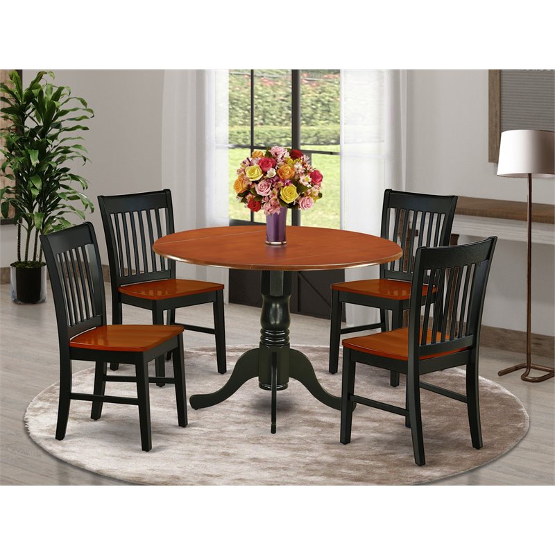 Pemberly Row 5-piece Dining Set with Round Table in Black/Cherry