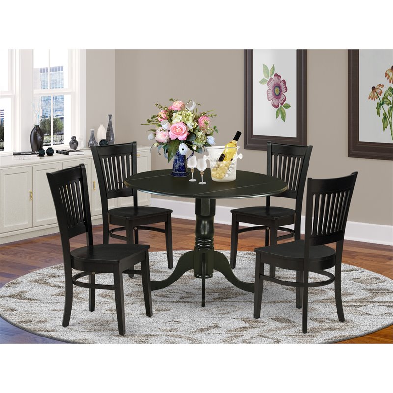 Pemberly Row 5-piece Wood Dining Set with Slat Back Chairs in Black