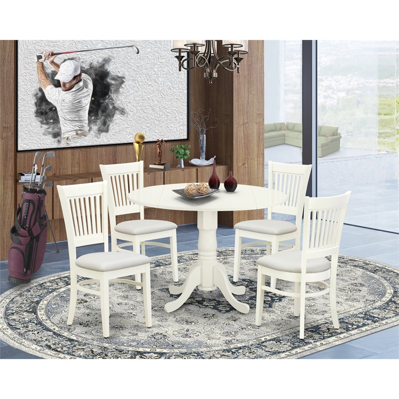 Pemberly Row 5-piece Wood Dining Set with Slat Back in Linen White