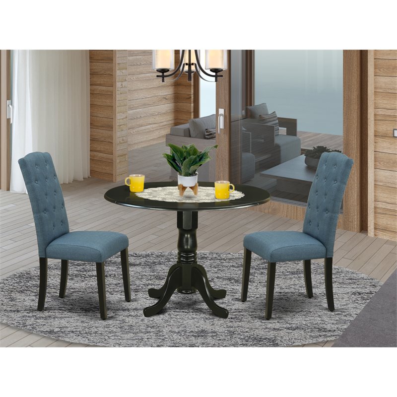Pemberly Row Traditional 3-piece Wood Dining Set in Black/Blue