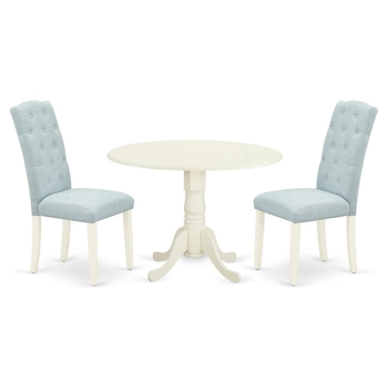 Pemberly Row 3-piece Wood Dining Set in Linen White/Baby Blue