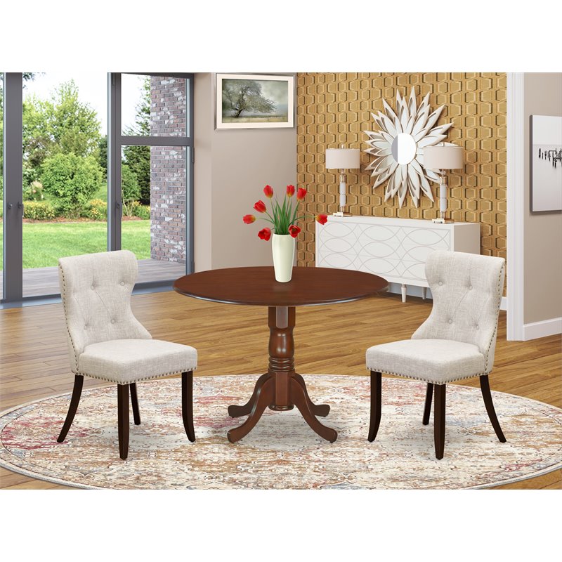 Pemberly Row Traditional 3-piece Wood Dining Table Set in Mahogany