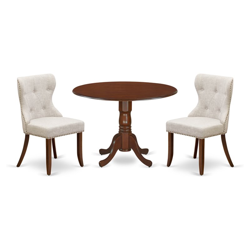 Pemberly Row Traditional 3-piece Wood Dining Table Set in Mahogany