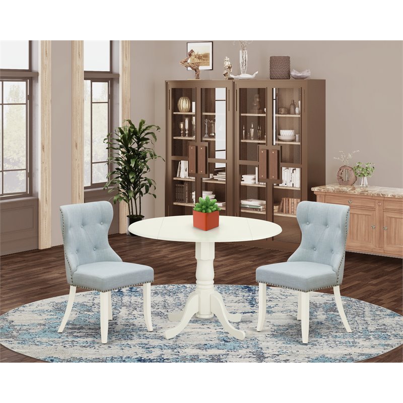 Pemberly Row Traditional 3-piece Wood Dining Table Set in Linen White