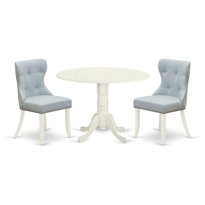 Pemberly Row Traditional 3-piece Wood Dining Table Set in Linen White