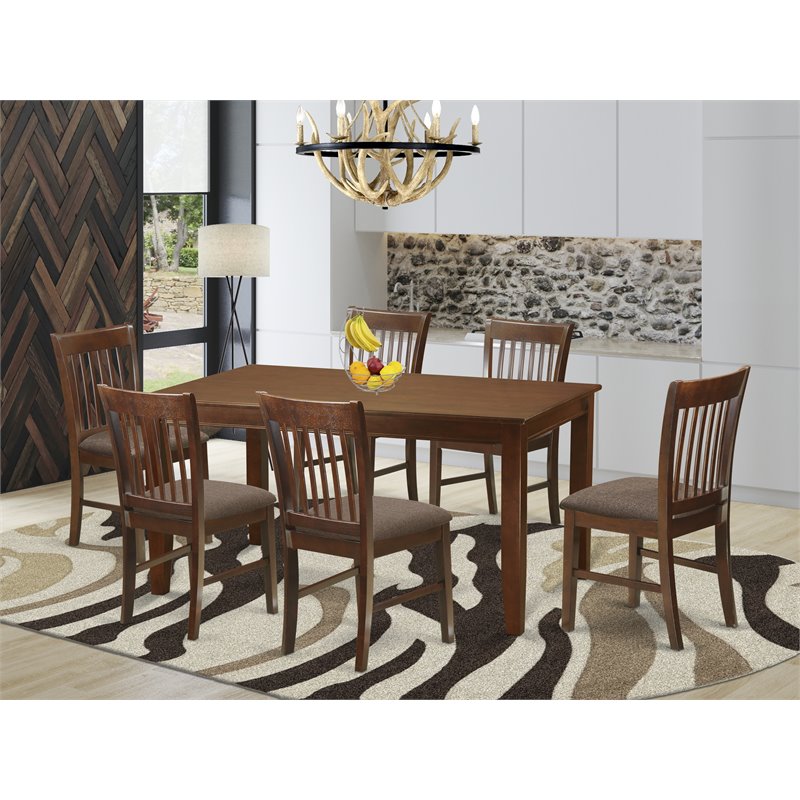 Pemberly Row 7-piece Wood Dining Set with Linen Seat in Mahogany