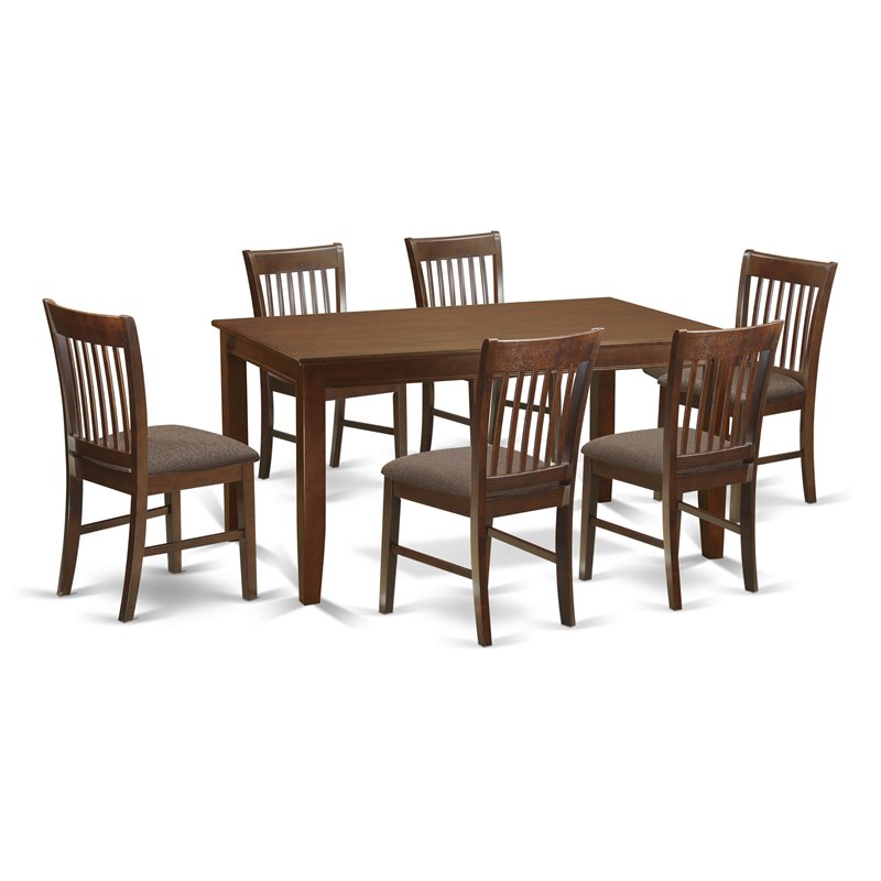 Pemberly Row 7-piece Wood Dining Set with Linen Seat in Mahogany