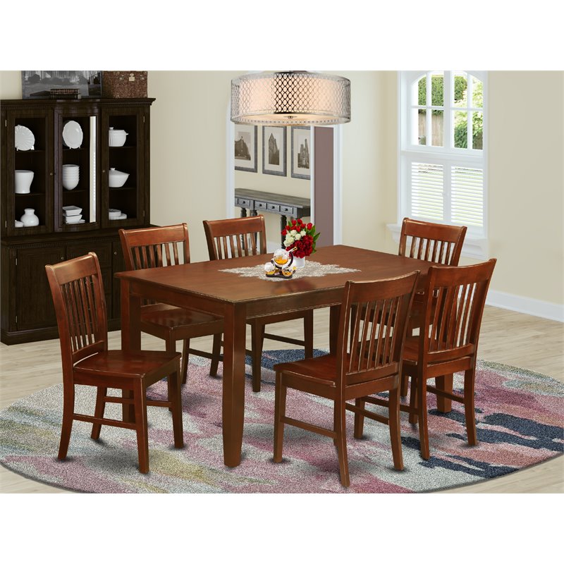 Pemberly Row Traditional 7-piece Wood Dining Room Table Set in Mahogany