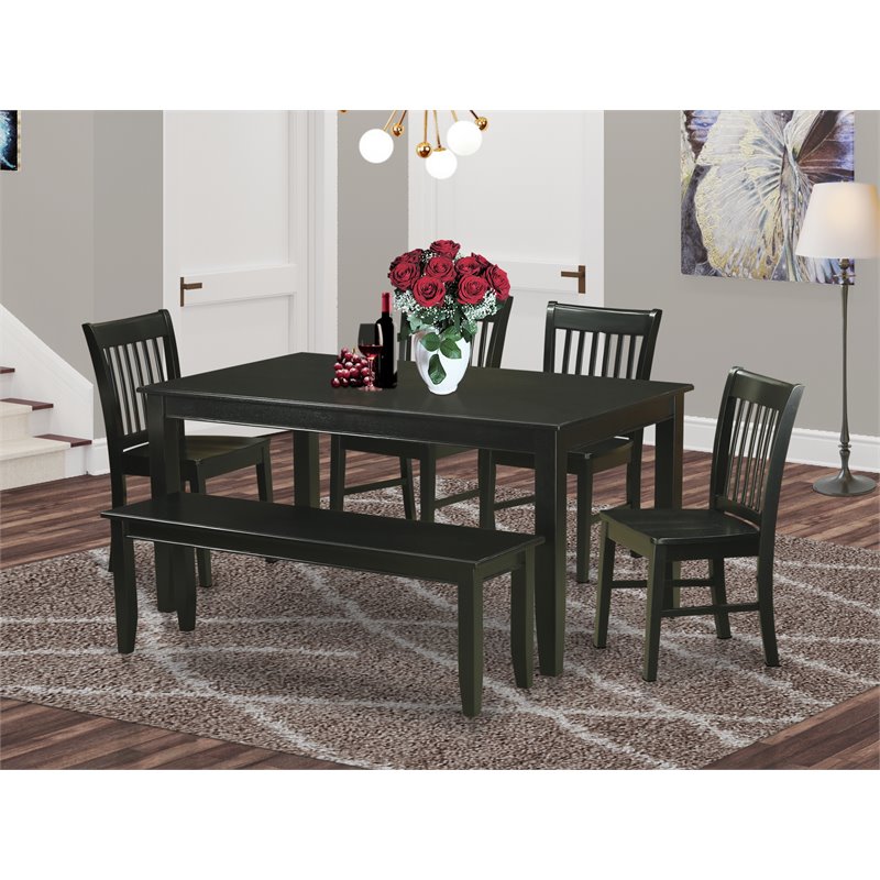 Pemberly Row Traditional 6-piece Dining Set with Wood Seat in Black