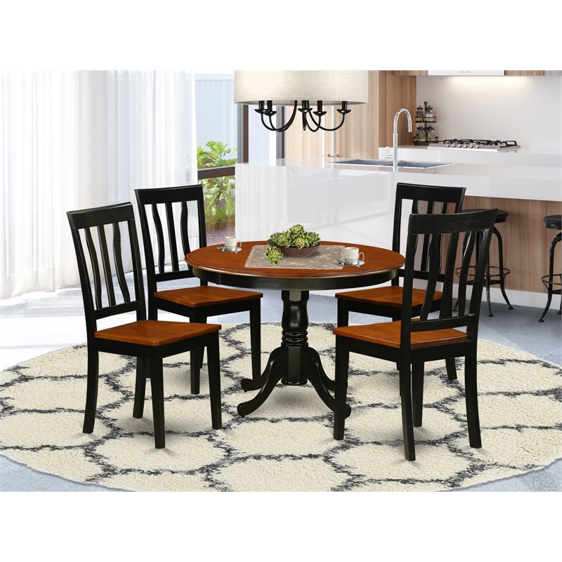 Pemberly Row 5-piece Dining Set with Round Table in Black/Cherry