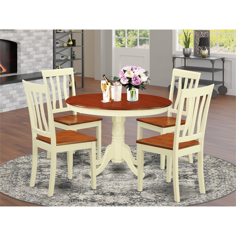 Pemberly Row Traditional 5-piece Wood Dining Set in Buttermilk/Cherry