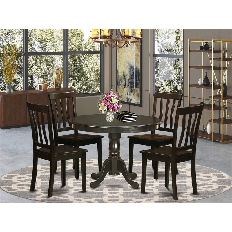 Pemberly Row Traditional 5-piece Wood Kitchen Table Set in Cappuccino