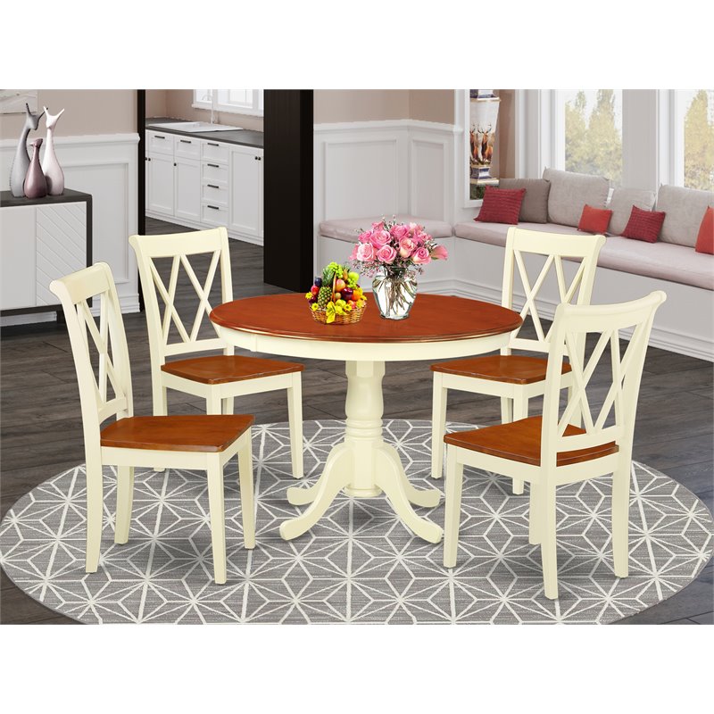 Pemberly Row 5-piece Wood Dining Set with X-Back Chairs in Cherry