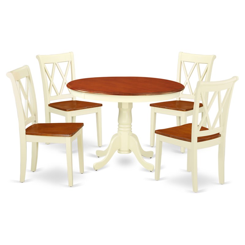 Pemberly Row 5-piece Wood Dining Set with X-Back Chairs in Cherry