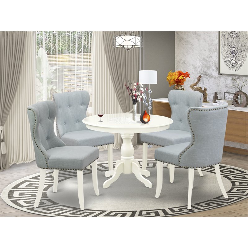 Pemberly Row 5-piece Wood Dining Set in Linen White/Baby Blue