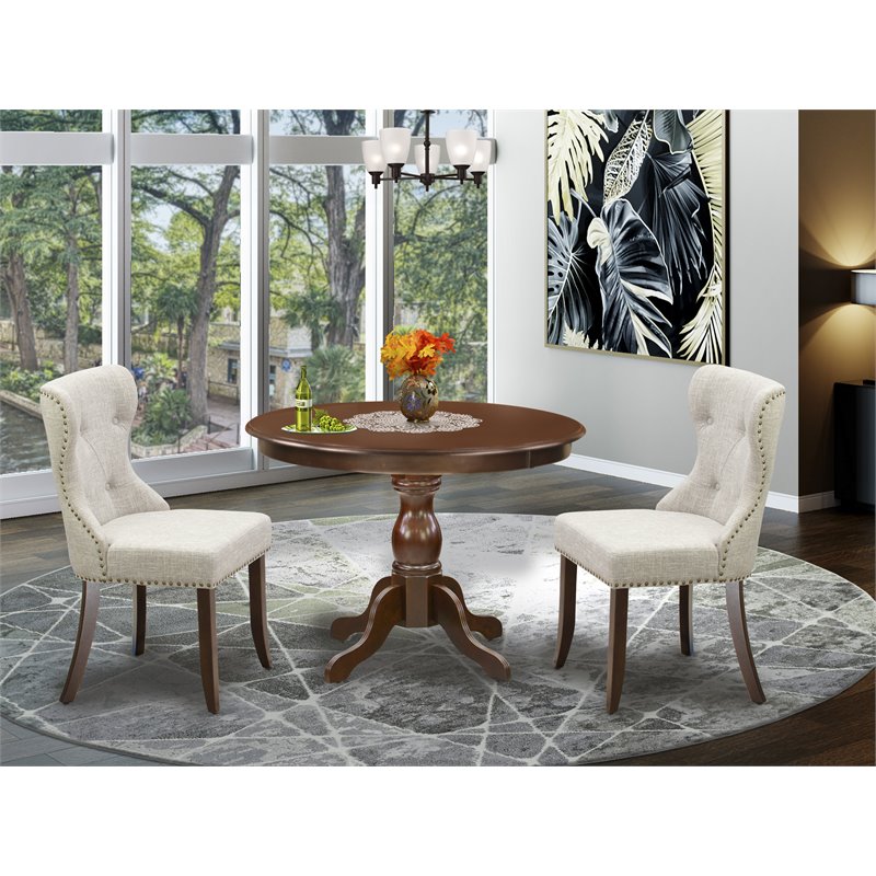 Pemberly Row Traditional 3-piece Wood Dining Set in Mahogany/Doeskin