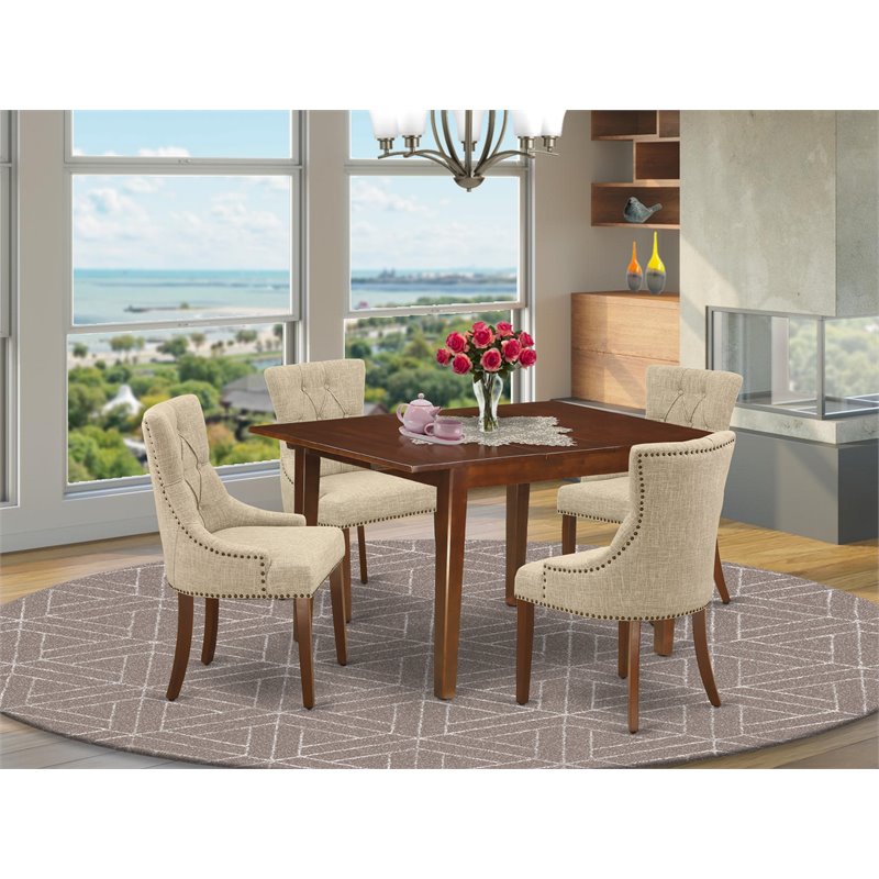 Pemberly Row Traditional 5-piece Wood Dining Set in Mahogany/Doeskin