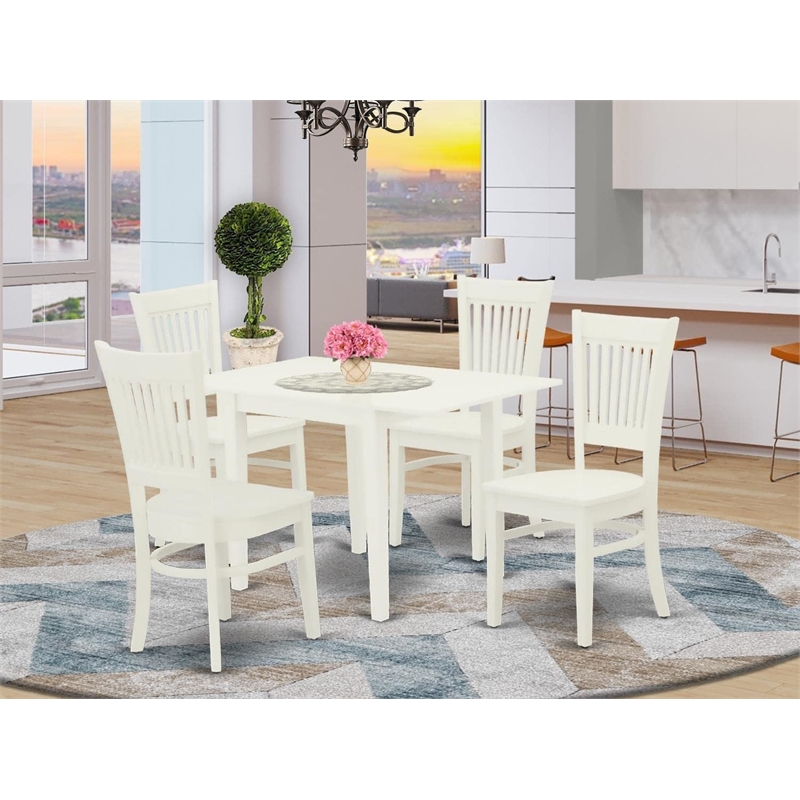 Pemberly Row Traditional 5-Piece Wood Dinette Set in Linen White