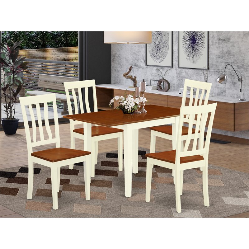 Pemberly Row Traditional 5-piece Wood Dining Set in Buttermilk/Cherry