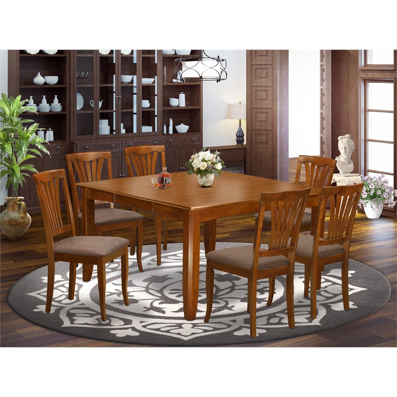 Pemberly Row 7-piece Dining Set with Linen Seat in Saddle Brown