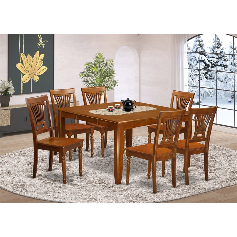 Pemberly Row 7-piece Wood Dining Room Table Set in Saddle Brown