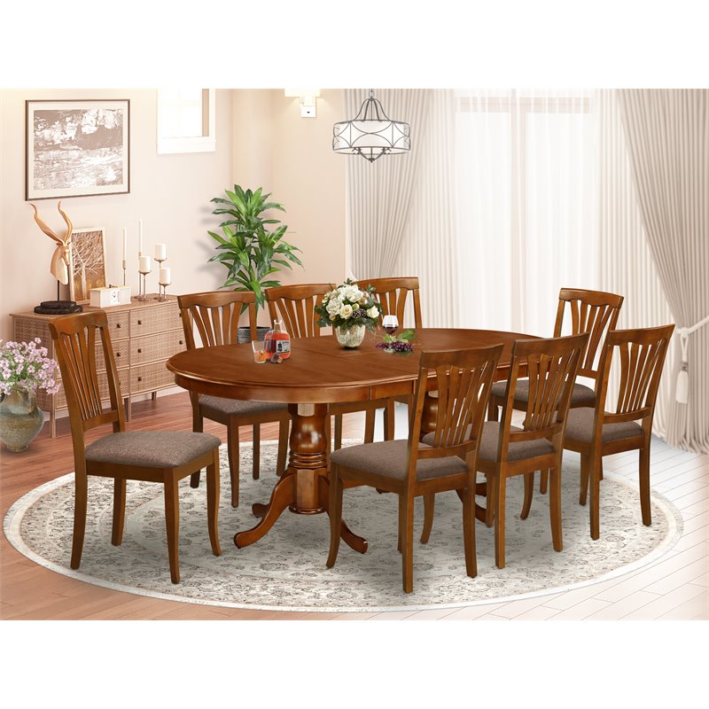 Pemberly Row 9-piece Dining Set with Linen Seat in Saddle Brown