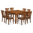 Pemberly Row 9-piece Dining Set with Linen Seat in Saddle Brown