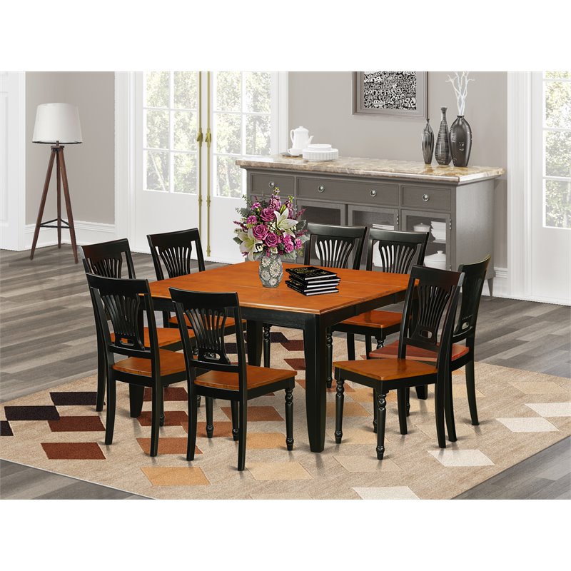 Pemberly Row Traditional 9-piece Wood Dinette Table Set in Black/Cherry