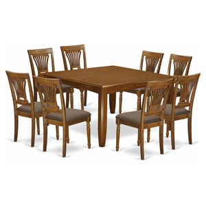 Pemberly Row Traditional 9-piece Dining Set with Fabric Chairs in Brown