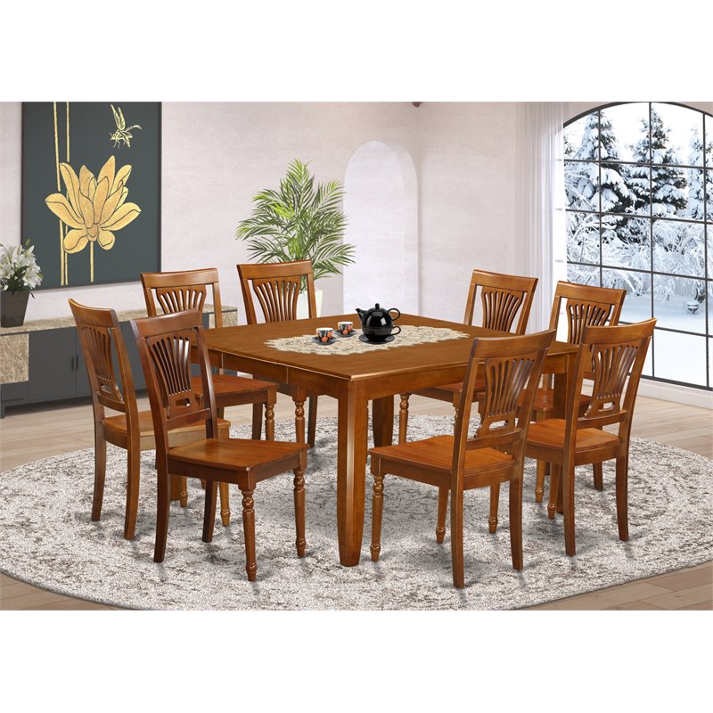 Pemberly Row 9-piece Wood Dining Table and Chairs in Saddle Brown