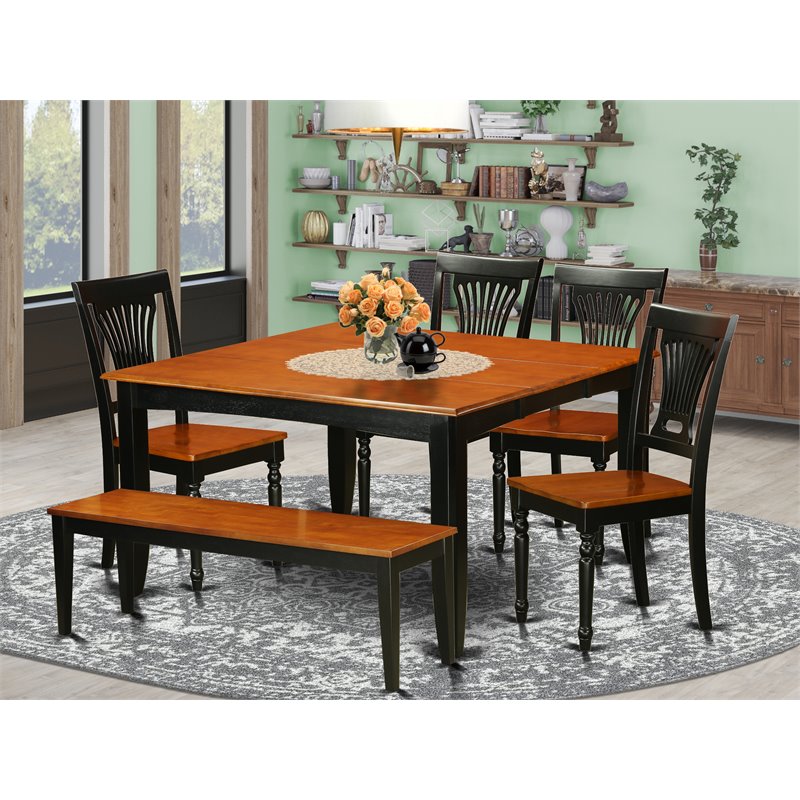 Pemberly Row Traditional 6-piece Wood Dinette Table Set in Black/Cherry